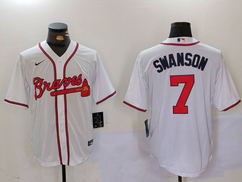 Men Atlanta Braves #7 Swanson White Game 2024 Nike MLB Jersey style 3